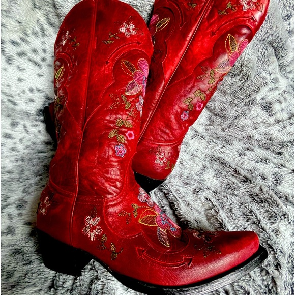Vintage OLD GRINGO Red Leather Floral Embroidered Western Boots SZ 10B EUC - Picture 6 of 10